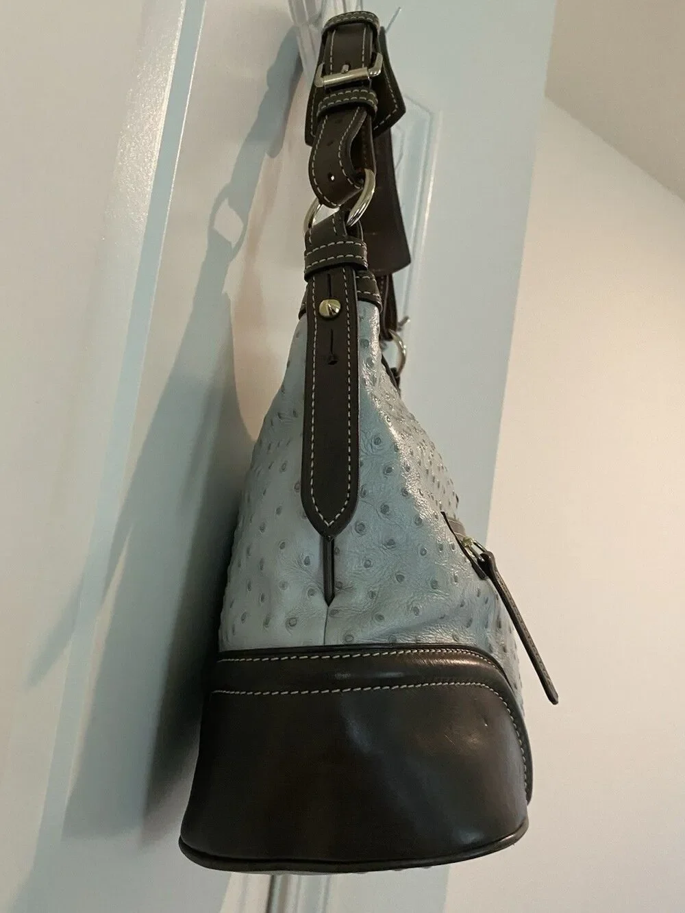 Dooney & Bourke Ostrich Hobo In Bone And Brown